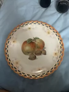 Vintage Reticulated Salad Plate With Nuts & Apples Bavaria 7.5'' Orange White - Picture 1 of 7
