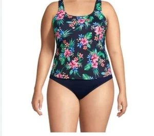 Lands' End Badeanzug Damen 12 Schwimmen Einteiler dunkelblau Blumen integrierter BH - Bild 1 von 8