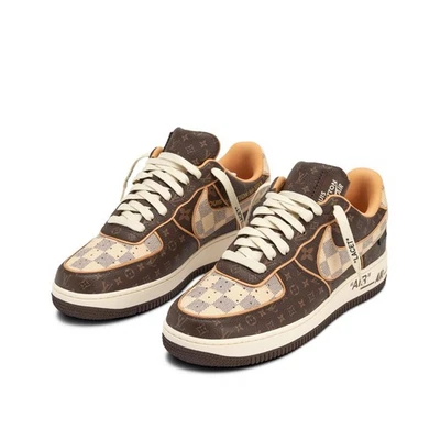 Tênis Masculino Louis Vuitton Air Force 1 Couro Marrom/Bege LV Tamanho 10 Novo - Imagem 1 de 4
