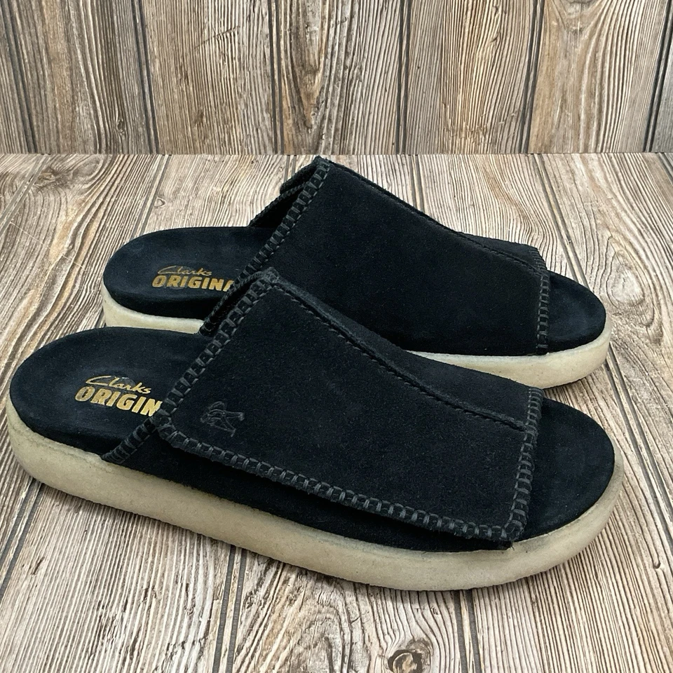 Sandalias Clarks Originals Para Hombre Gamuza Negra Sobreleigh Slide. Slip On Talla 12 NUEVO Foto 1 de 4