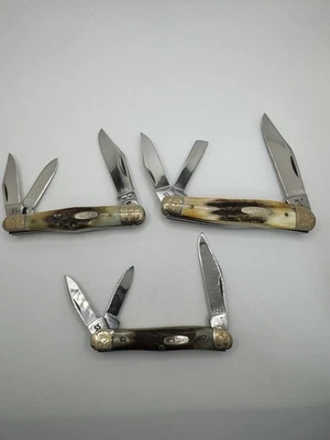 ESTUCHE 1983 GENUINO CIERVO WHITTLER JUEGO DE 3 CUCHILLOS NVR USADO CON PANTALLA Foto 1 de 4