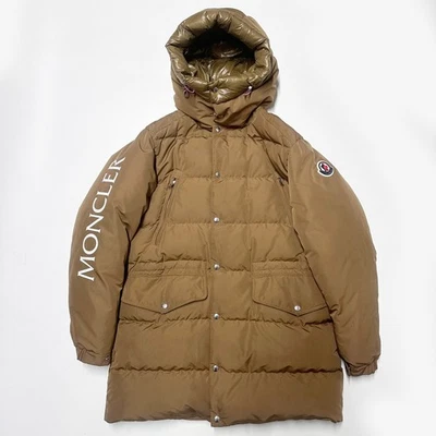 100% AUTHENTIC MONCLER MENS SIZE 3 LARGE JACKET PUFFER DOWN BROWN LONG PARKA - Image 1 of 4