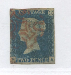 Great Britain 1840 2d Blue with 3 margins and red MX - Picture 1 of 1