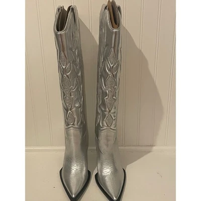 Botas de Vaquero Steve Madden Kinzee Tacón Plateadas Metálicas Punta Talla 8 Foto 1 de 4