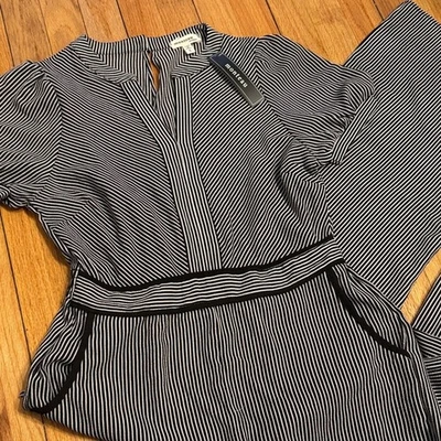 Romper feminino Monteau Jumper listrado preto e branco perna larga G - Imagem 1 de 4