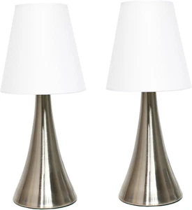 LT2014-WHT-2PK Valencia Brushed Nickel Mini Touch Table Lamps with Fabric Shades - Picture 1 of 1