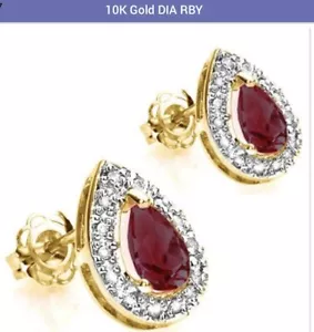 Stunning Womens 10K Gold 28 Diamonds & 1.0 CTW Ruby Designer Earring - Picture 1 of 4