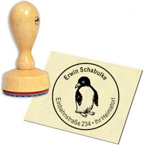Stempel Adressstempel Holzstempel - Pinguin - rund 40mm