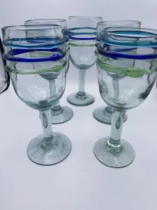 Bicchieri da vino con gambo in vetro soffiato messicano bicchieri da vino con verde acqua navy 5 - Foto 1 di 7