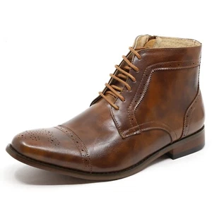Brown Men's Lace Up Side Zipper Cap Toe Fashion Casual Dress Boot - Bild 1 von 7
