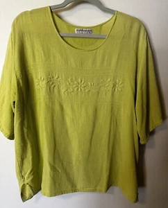 Juanita Banana Ropa De Manta Mexico Top Grün 100% Baumwolle Gaze Gr. L - Bild 1 von 4