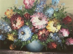 Oil Still Life Of Flowers In Vase Painting Signed and Framed 25x21 - Picture 1 of 3