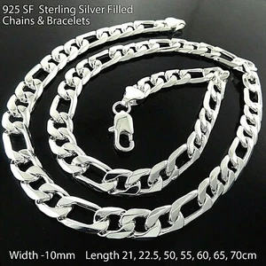 Necklace & Bracelets Real 925 Sterling Silver Filled Solid Men's Figaro Chain - Picture 1 of 10