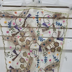 Embroidered tulle adorned with sequins, flowers, tulle overlay, boho - Picture 1 of 5