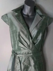 KAY UNGER GREEN SILK DRESS SZ 10 Collar Party Event Cocktai Wedding Embroidery  - Picture 1 of 14