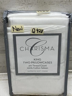 Charisma 310 Thread Count Cotton Sateen King Pillowcase Pair white New - Image 1 of 4