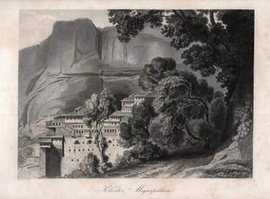 c1850 Kloster Megaspiläon Mega Spileon Griechenland Hellas Stahlstich-Ansicht - Picture 1 of 1