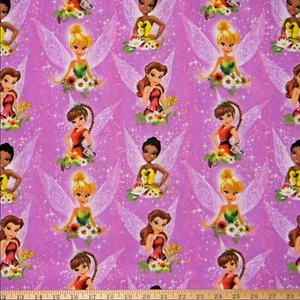 19"Lx 36"W Disney Fairy Patch Tinkerbell Butterfly Purple Cotton Fabric - Picture 1 of 1