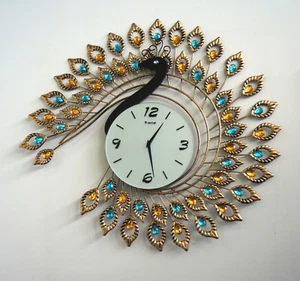 Huge Peacock Clock Shimmering Gems Beautiful Design 72 x 67cm - Picture 1 of 2