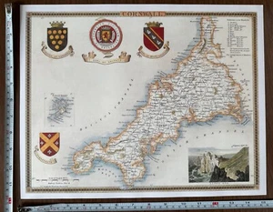 Large A3 Poster picture map Victorian CORNWALL: 1800s Moule Reprint old ANTIQUE - Picture 1 of 24