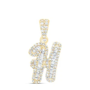 10K Yellow Gold Baguette Diamond Women's Script Font Initial H Pendant 1/3 CT - Picture 1 of 1