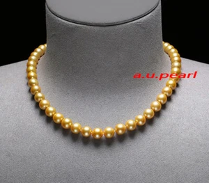 Collana di perle dorate profonde ROTONDO AAAAA 20"9-10MM NATURALE vero mare del sud oro 14K - Foto 1 di 8