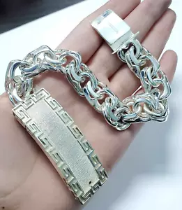 62 Gramm 8 Zoll Chino Link Armband massiv handgefertigt Ausweis griechisch 925 Sterlingsilber - Bild 1 von 14