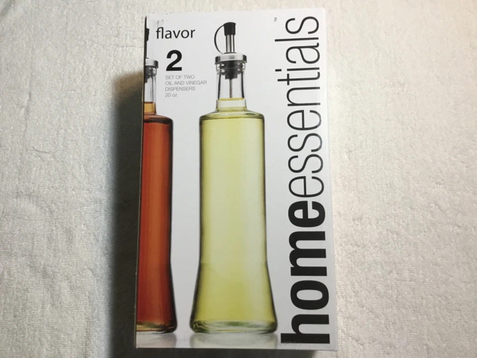 Glass Oil and Vinegar Cruet Dispenser 20oz Set of 2 Black Caps Sleek Kitchen