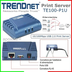 TRENDnet™TE100-P1U★PRINT SERVER 10-100Mbps USB2.0★CONDIVIDE IN RETE LA STAMPANTE - Picture 1 of 4