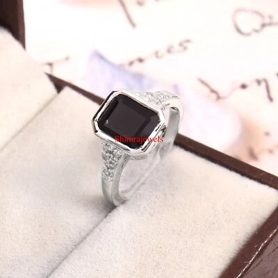 Natural Black Onyx Gemstone With 18k White Gold Plated Silver Women's Ring #876 - Image 1 of 4