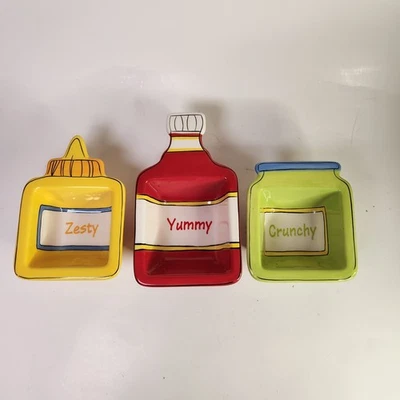 Conjunto de 3 Pratos de Condimento de Verão Hallmark Gostoso Crocante Zesty Ketchup Mostarda - Imagem 1 de 4