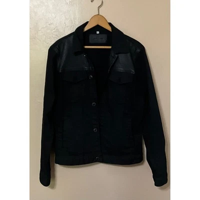 Chaqueta de camionero 7 For All Mankind negra de mezclilla/cuero para hombre pequeña Foto 1 de 4