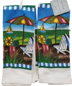 Set of 2 Same Printed Kitchen Towels(15"x25") SUMMER,BEACH UMBRELLA & COCTAIL,HC - Picture 1 of 24