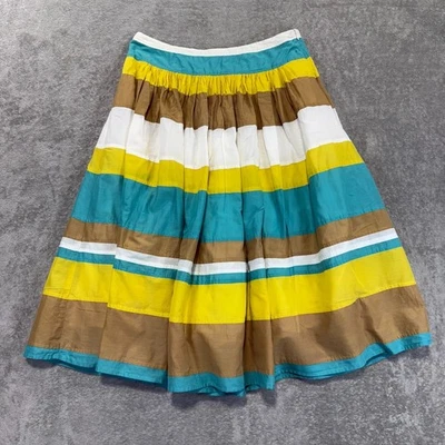 Saia listrada plissada feminina Grace Elements 8 100% algodão forrada com zíper lateral leve - Imagem 1 de 4