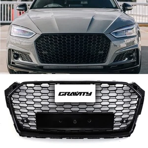 RS5 STYLE GRILLE FRONT HONEYCOMB GRILL GLOSS BLACK FOR AUDI A5 B9 F5 2017-2020 - Picture 1 of 9