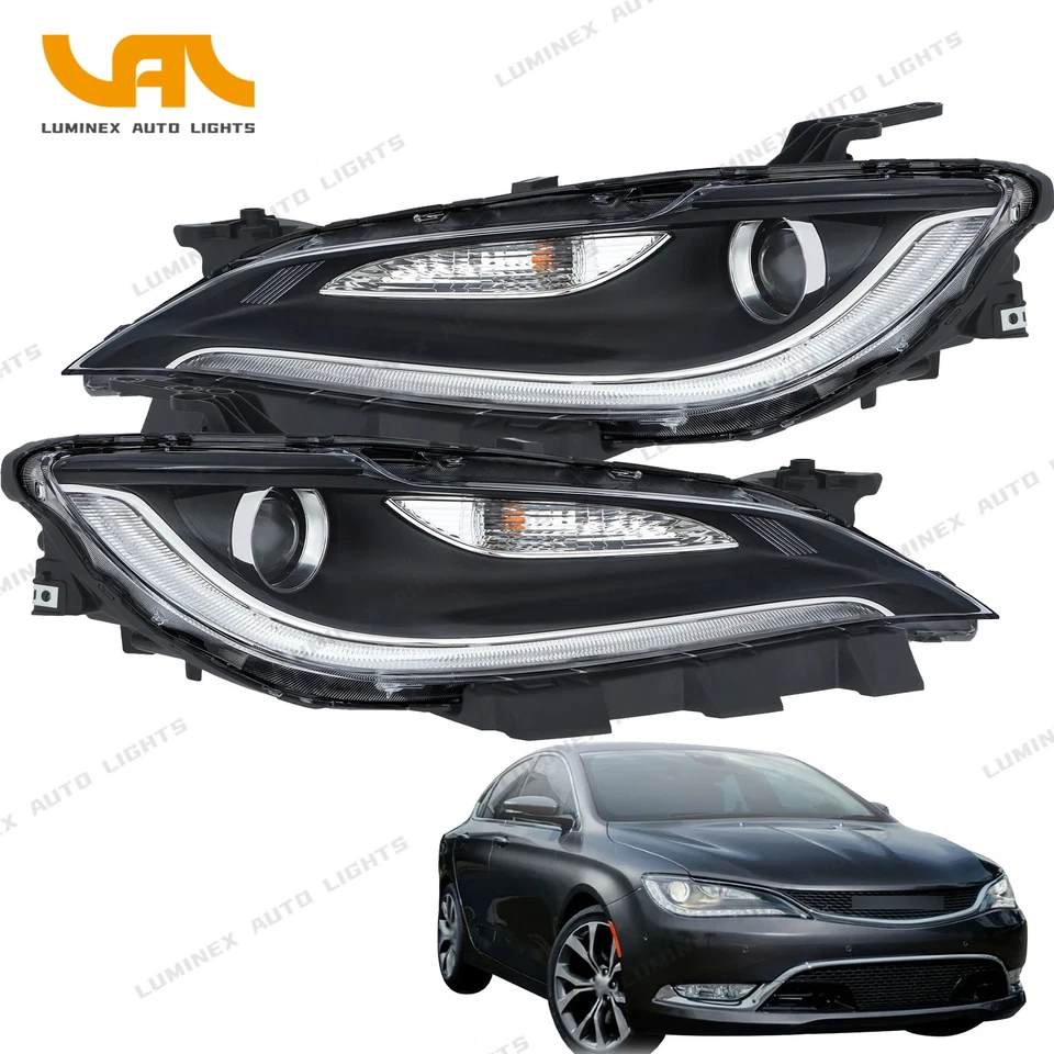 Headlight For Chrysler 200 2015-2017 Left+Right Pair Halogen Black W/LED DRL - Изображение 1 из 4