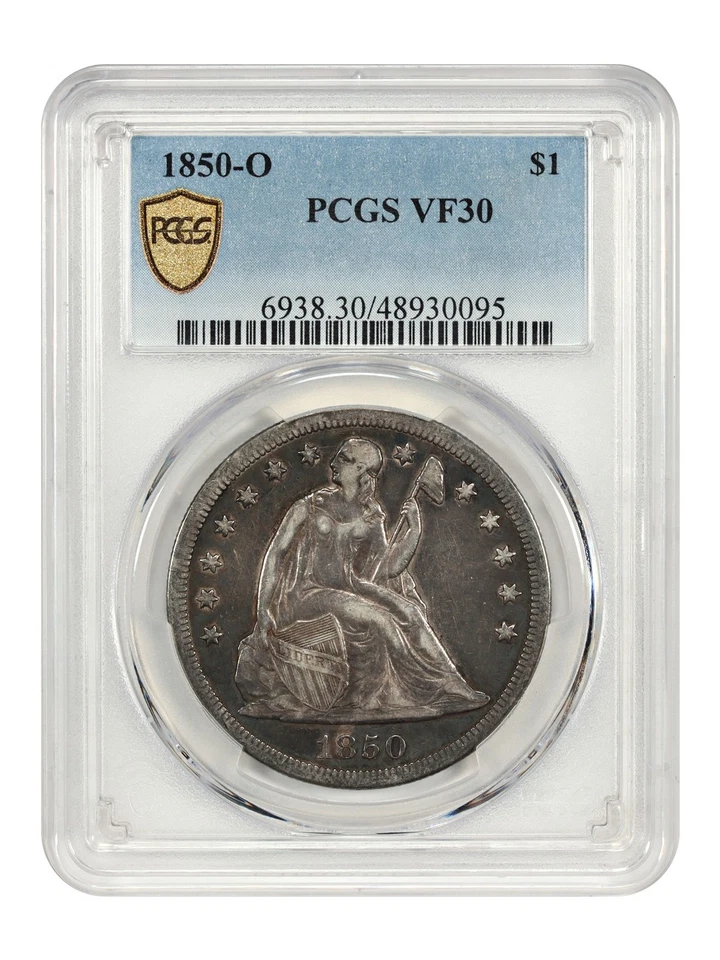 Dólar Liberty Seated 1850-O $1 graduación profesional VF30 Foto 1 de 4