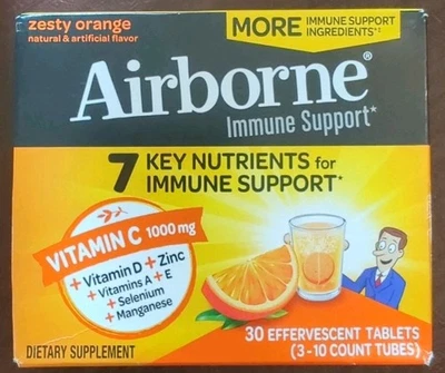 Airborne Zesty Orange Vitamina C Apoyo Inmunológico 30 Comprimidos Efervescentes 09/26  Foto 1 de 4