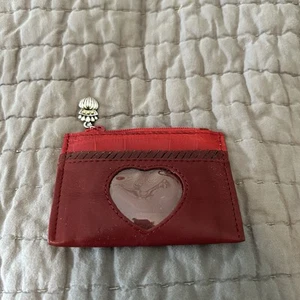 Brighton Red Leather Coin Purse & ID Card Pocket Wallet Mini Heart Zip - Picture 1 of 3
