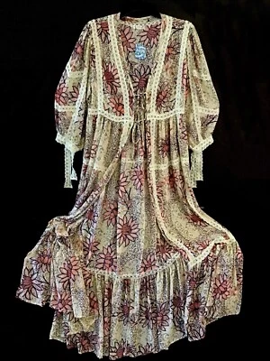 Free People Intimately FP Floral Lace Long Lace Robe Small Duster Kimono  - Image 1 of 3