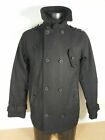 TECH GARMENT Coat 330186 Wool Rich Black Military Style Pea Coat Overcoat Medium