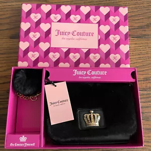 Neu mit Etikett Juicy Couture Umhängetasche schwarz Kunstfell & Bommel Schlüsselanhänger Geschenkset Handtasche - Bild 1 von 4
