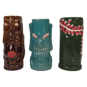 SET BESTEHEND AUS 3 Tiki Tassen - Traditionelle Hawaii Stil Keramik Tasse/Becher Luau Markenlos - Bild 1 von 21