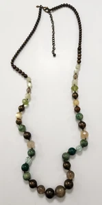 Premier Designs Glass Bead Necklace Greens Browns Boho Nature Beauty Statement - Picture 1 of 12