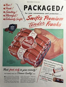 1947 Swifts Premium verpackt Premium Tender Franken Schweinewurst Vintage Printanzeige - Bild 1 von 1