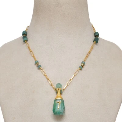 Collar inicial colgante botella perfume diamante aventurina natural inicial Foto 1 de 4