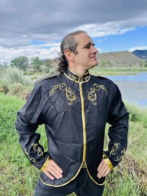 Men’s Size 2XL Prince Cosplay Renaissance Black Jacket Over Coat  - Изображение 1 из 4