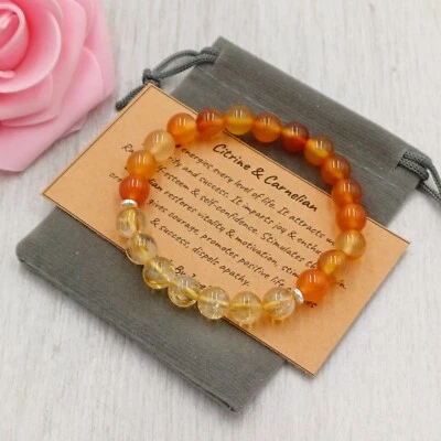 CITRINE & CARNELIAN Handmade Crystal Healing Gemstone Stretch Bracelet 6/8mm. - Image 1 of 4