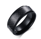 Black Carbon Fiber Inlay Men's Wedding Band Ring Stainless Steel  Jewelry