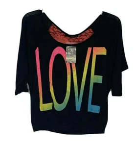 Love J USA NEU Damen Größe Large Love Burnout Shirt offener Lamellenrücken 80er 90er Retro - Bild 1 von 7